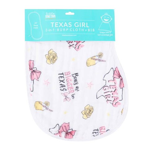 Little Hometown Texas Girl Burp Cloth/Bib Combo